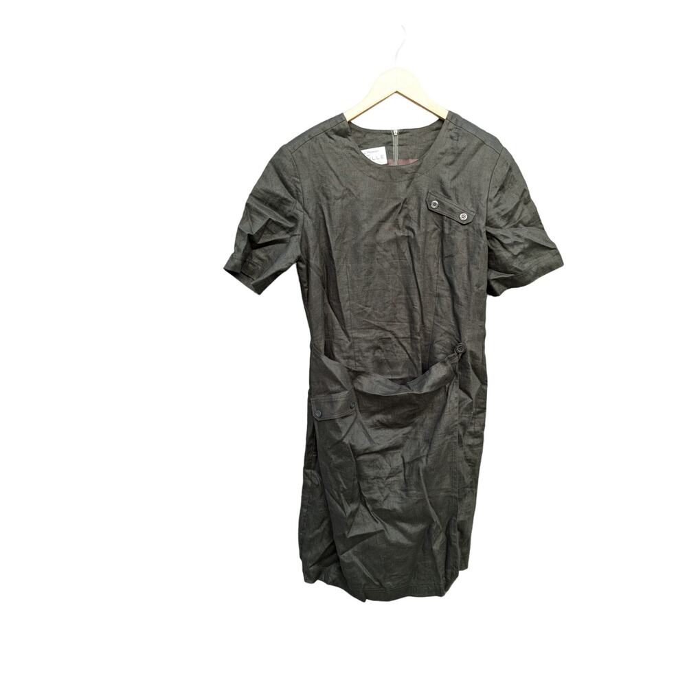 Linen Wrap Dress L 12 Green Apron Natural Fibers Sustainable Fairy Boho Cottage
